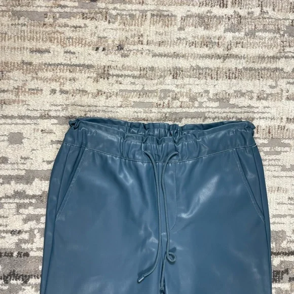 EDC Teal Blue Highrise Vegan Leather Jogger Pants  Elastic Waistband Size 6 - Picture 13 of 17